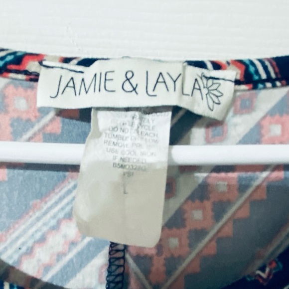 JAMIE & LAYLA Short Sleeves Round Neckline Geometric Print Midi Dress Sz L NWOT - Picture 4 of 10